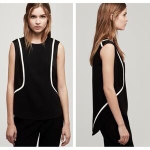 rag & bone Black Cream White Sleeveless Andrea Tuxedo Blouse
